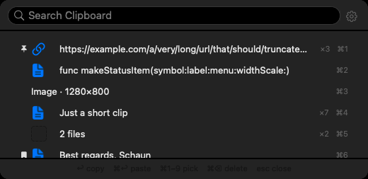 MistBar’s searchable clipboard manager