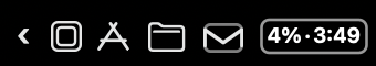 MistBar’s icons living in the macOS menu bar: a hub, clipboard, apps, folders, mail, and AI usage