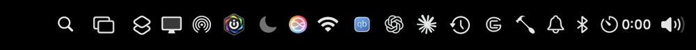 A cluttered macOS menu bar packed with app icons
